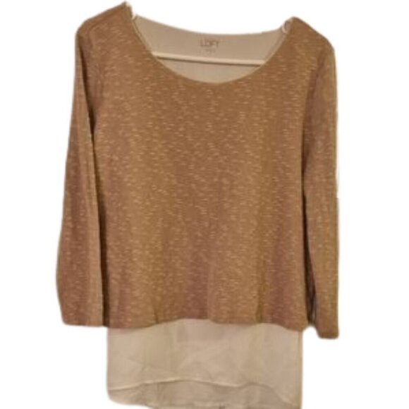 Ann Taylor LOFT tan top with chiffon lining and hem Size M - Picture 2 of 5